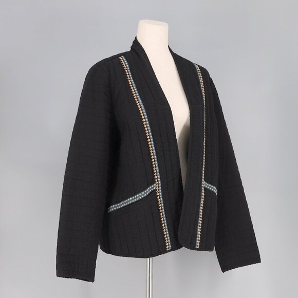 J.JILL PureJill Elements Seersucker Embroidered Quilted Jacket Black Size M - Picture 4 of 8